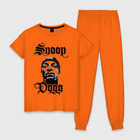 Женская пижама хлопок с принтом Snoop Dogg в Курске, 100% хлопок | брюки и футболка прямого кроя, без карманов, на брюках мягкая резинка на поясе и по низу штанин | rap | snoop dogg | музыка | рэп | снуп дог