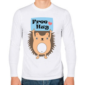Мужской лонгслив хлопок с принтом Ежик бесплатные обнимашки в Курске, 100% хлопок |  | Тематика изображения на принте: free hugs | бесплатно | еж | обнимашки