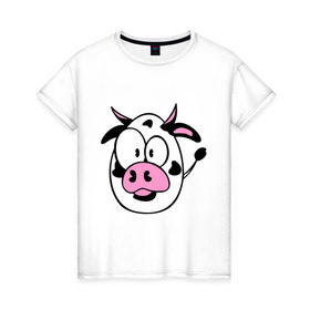Женская футболка хлопок с принтом Буренок в Курске, 100% хлопок | прямой крой, круглый вырез горловины, длина до линии бедер, слегка спущенное плечо | бук | буренка | корова | круглый | теленок