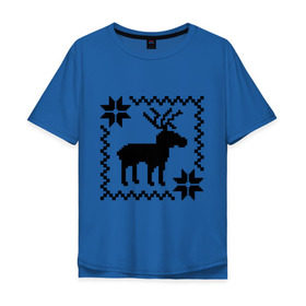 Мужская футболка хлопок Oversize с принтом Новогодний узор олень в Курске, 100% хлопок | свободный крой, круглый ворот, “спинка” длиннее передней части | новый год | олень | рождество | свитер | узор