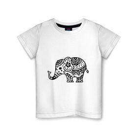 Детская футболка хлопок с принтом Слоник узор в Курске, 100% хлопок | круглый вырез горловины, полуприлегающий силуэт, длина до линии бедер | слон