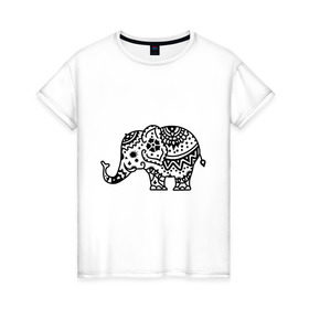 Женская футболка хлопок с принтом Слоник узор в Курске, 100% хлопок | прямой крой, круглый вырез горловины, длина до линии бедер, слегка спущенное плечо | слон