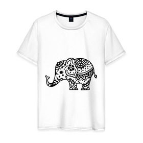Мужская футболка хлопок с принтом Слоник узор в Курске, 100% хлопок | прямой крой, круглый вырез горловины, длина до линии бедер, слегка спущенное плечо. | слон