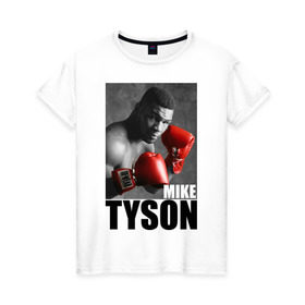 Женская футболка хлопок с принтом Mike Tyson в Курске, 100% хлопок | прямой крой, круглый вырез горловины, длина до линии бедер, слегка спущенное плечо | майк тайсон