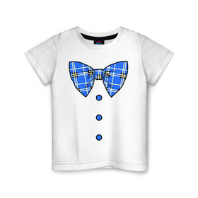 Детская футболка хлопок с принтом Галстук бабочка в клетку (синий) в Курске, 100% хлопок | круглый вырез горловины, полуприлегающий силуэт, длина до линии бедер | Тематика изображения на принте: бабочка
