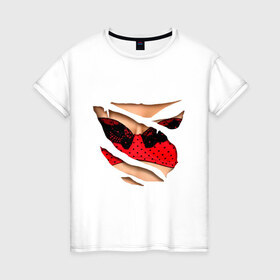 Женская футболка хлопок с принтом Красный бюст в Курске, 100% хлопок | прямой крой, круглый вырез горловины, длина до линии бедер, слегка спущенное плечо | Тематика изображения на принте: бюст | бюстгальтер | грудь | идеальный бюст | красный лиф | лиф | тело