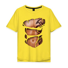 Мужская футболка хлопок Oversize с принтом Торс с тату в Курске, 100% хлопок | свободный крой, круглый ворот, “спинка” длиннее передней части | грудь | парень | порванная | тату | тело | торс | узор