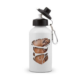 Бутылка спортивная с принтом Торс с тату в Курске, металл | емкость — 500 мл, в комплекте две пластиковые крышки и карабин для крепления | грудь | парень | порванная | тату | тело | торс | узор