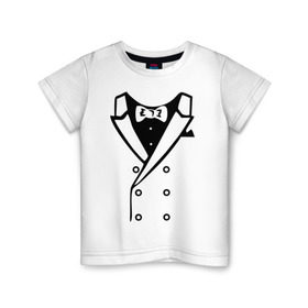 Детская футболка хлопок с принтом Двубортный пиджак в Курске, 100% хлопок | круглый вырез горловины, полуприлегающий силуэт, длина до линии бедер | смокинг