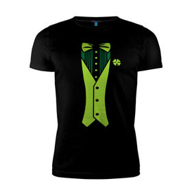 Мужская футболка премиум с принтом Ирландский костюм в Курске, 92% хлопок, 8% лайкра | приталенный силуэт, круглый вырез ворота, длина до линии бедра, короткий рукав | смокинг