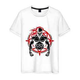 Мужская футболка хлопок с принтом Демон силы в Курске, 100% хлопок | прямой крой, круглый вырез горловины, длина до линии бедер, слегка спущенное плечо. | демон | мощь | сила | череп