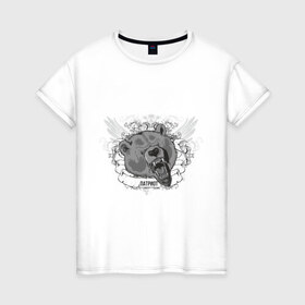 Женская футболка хлопок с принтом Патриот Медведь - символ России в Курске, 100% хлопок | прямой крой, круглый вырез горловины, длина до линии бедер, слегка спущенное плечо | медведь | патриот | россия | символ
