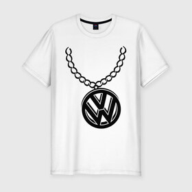 Мужская футболка премиум с принтом VW медальон в Курске, 92% хлопок, 8% лайкра | приталенный силуэт, круглый вырез ворота, длина до линии бедра, короткий рукав | Тематика изображения на принте: volkswagen | вольксваген | логотип | медальон | фольксваген | цепь