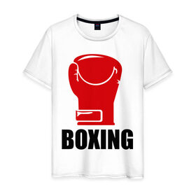 Мужская футболка хлопок с принтом Boxing в Курске, 100% хлопок | прямой крой, круглый вырез горловины, длина до линии бедер, слегка спущенное плечо. | boxing | бокс | перчатка | спорт