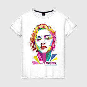 Женская футболка хлопок с принтом Мадонна в Курске, 100% хлопок | прямой крой, круглый вырез горловины, длина до линии бедер, слегка спущенное плечо | madonna | wpap | знаменитости | мадонна