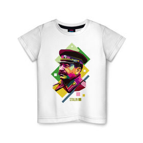 Детская футболка хлопок с принтом Сталин в Курске, 100% хлопок | круглый вырез горловины, полуприлегающий силуэт, длина до линии бедер | Тематика изображения на принте: wpap | знаменитости | революционер | русский | сталин