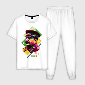 Мужская пижама хлопок с принтом Сталин в Курске, 100% хлопок | брюки и футболка прямого кроя, без карманов, на брюках мягкая резинка на поясе и по низу штанин
 | wpap | знаменитости | революционер | русский | сталин