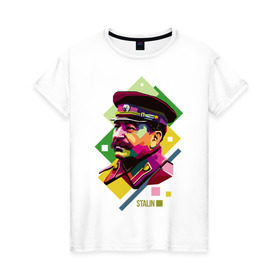 Женская футболка хлопок с принтом Сталин в Курске, 100% хлопок | прямой крой, круглый вырез горловины, длина до линии бедер, слегка спущенное плечо | wpap | знаменитости | революционер | русский | сталин