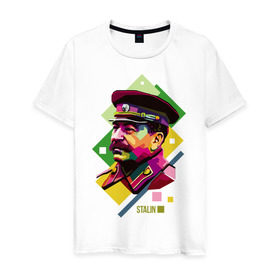 Мужская футболка хлопок с принтом Сталин в Курске, 100% хлопок | прямой крой, круглый вырез горловины, длина до линии бедер, слегка спущенное плечо. | wpap | знаменитости | революционер | русский | сталин