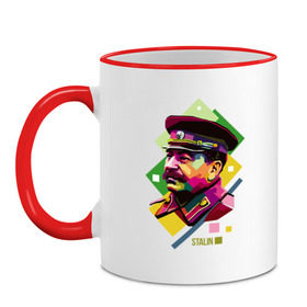 Кружка двухцветная с принтом Сталин в Курске, керамика | объем — 330 мл, диаметр — 80 мм. Цветная ручка и кайма сверху, в некоторых цветах — вся внутренняя часть | wpap | знаменитости | революционер | русский | сталин