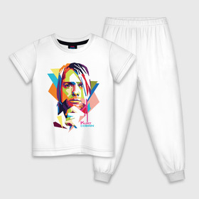 Детская пижама хлопок с принтом Kurt Cobain в Курске, 100% хлопок |  брюки и футболка прямого кроя, без карманов, на брюках мягкая резинка на поясе и по низу штанин
 | Тематика изображения на принте: kurt cobain | nirvana | pock | wpap | знаменитости | курт кобейн | нирвана | рок