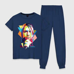 Женская пижама хлопок с принтом Kurt Cobain в Курске, 100% хлопок | брюки и футболка прямого кроя, без карманов, на брюках мягкая резинка на поясе и по низу штанин | kurt cobain | nirvana | pock | wpap | знаменитости | курт кобейн | нирвана | рок