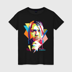 Женская футболка хлопок с принтом Kurt Cobain в Курске, 100% хлопок | прямой крой, круглый вырез горловины, длина до линии бедер, слегка спущенное плечо | kurt cobain | nirvana | pock | wpap | знаменитости | курт кобейн | нирвана | рок