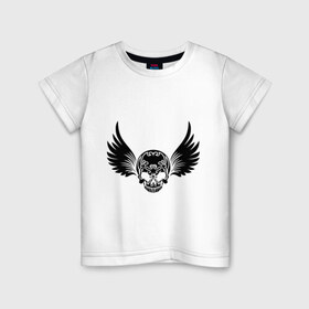 Детская футболка хлопок с принтом Узорчатый череп с крылышками в Курске, 100% хлопок | круглый вырез горловины, полуприлегающий силуэт, длина до линии бедер | крылья | скелет