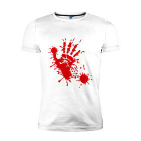 Мужская футболка премиум с принтом Кровавый отпечаток руки в Курске, 92% хлопок, 8% лайкра | приталенный силуэт, круглый вырез ворота, длина до линии бедра, короткий рукав | кровь | отпечаток | пятно | рука | след