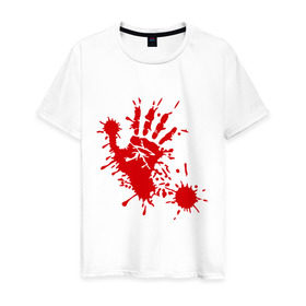 Мужская футболка хлопок с принтом Кровавый отпечаток руки в Курске, 100% хлопок | прямой крой, круглый вырез горловины, длина до линии бедер, слегка спущенное плечо. | кровь | отпечаток | пятно | рука | след