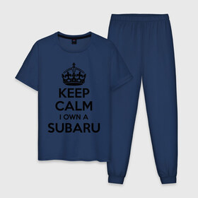 Мужская пижама хлопок с принтом Subaru в Курске, 100% хлопок | брюки и футболка прямого кроя, без карманов, на брюках мягкая резинка на поясе и по низу штанин
 | keep calm | logo | sti | subaru | авто | кип калм | лого | субарик | субару