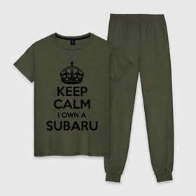 Женская пижама хлопок с принтом Subaru в Курске, 100% хлопок | брюки и футболка прямого кроя, без карманов, на брюках мягкая резинка на поясе и по низу штанин | keep calm | logo | sti | subaru | авто | кип калм | лого | субарик | субару