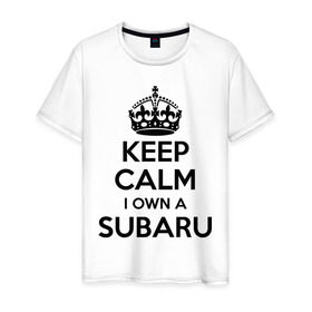 Мужская футболка хлопок с принтом Subaru в Курске, 100% хлопок | прямой крой, круглый вырез горловины, длина до линии бедер, слегка спущенное плечо. | keep calm | logo | sti | subaru | авто | кип калм | лого | субарик | субару