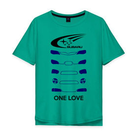 Мужская футболка хлопок Oversize с принтом One love subaru в Курске, 100% хлопок | свободный крой, круглый ворот, “спинка” длиннее передней части | Тематика изображения на принте: logo | one love | sti | subaru | авто | лого | субарик | субару