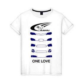 Женская футболка хлопок с принтом One love subaru в Курске, 100% хлопок | прямой крой, круглый вырез горловины, длина до линии бедер, слегка спущенное плечо | logo | one love | sti | subaru | авто | лого | субарик | субару
