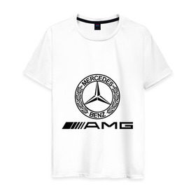 Мужская футболка хлопок с принтом AMG в Курске, 100% хлопок | прямой крой, круглый вырез горловины, длина до линии бедер, слегка спущенное плечо. | Тематика изображения на принте: amg | benz | logo | mercedes | авто | амг | лого | мерс | мерседес бенс