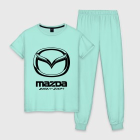 Женская пижама хлопок с принтом Mazda Zoom-Zoom в Курске, 100% хлопок | брюки и футболка прямого кроя, без карманов, на брюках мягкая резинка на поясе и по низу штанин | mazda | zoom | зум | мазда