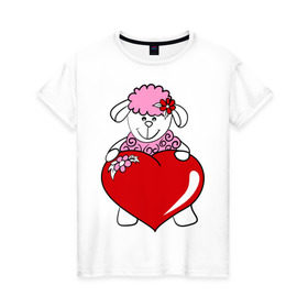 Женская футболка хлопок с принтом Барашек с сердцем в Курске, 100% хлопок | прямой крой, круглый вырез горловины, длина до линии бедер, слегка спущенное плечо | 2015 | баран | барашек | коза | козочка | новый год | овечка | овца | рождество | сердце | цветок