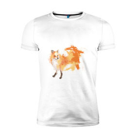 Мужская футболка премиум с принтом Лиса акварель в Курске, 92% хлопок, 8% лайкра | приталенный силуэт, круглый вырез ворота, длина до линии бедра, короткий рукав | fox | акварель | животные | лисы | мило