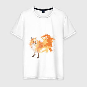Мужская футболка хлопок с принтом Лиса акварель в Курске, 100% хлопок | прямой крой, круглый вырез горловины, длина до линии бедер, слегка спущенное плечо. | Тематика изображения на принте: fox | акварель | животные | лисы | мило