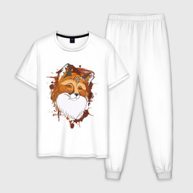 Мужская пижама хлопок с принтом Лиса в Курске, 100% хлопок | брюки и футболка прямого кроя, без карманов, на брюках мягкая резинка на поясе и по низу штанин
 | Тематика изображения на принте: fox | акварель | животные | лисы | мило