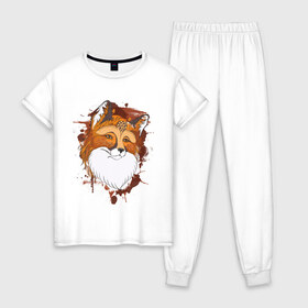 Женская пижама хлопок с принтом Лиса в Курске, 100% хлопок | брюки и футболка прямого кроя, без карманов, на брюках мягкая резинка на поясе и по низу штанин | fox | акварель | животные | лисы | мило