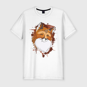 Мужская футболка премиум с принтом Лиса в Курске, 92% хлопок, 8% лайкра | приталенный силуэт, круглый вырез ворота, длина до линии бедра, короткий рукав | fox | акварель | животные | лисы | мило