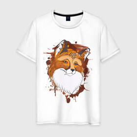 Мужская футболка хлопок с принтом Лиса в Курске, 100% хлопок | прямой крой, круглый вырез горловины, длина до линии бедер, слегка спущенное плечо. | fox | акварель | животные | лисы | мило