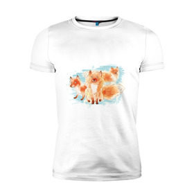 Мужская футболка премиум с принтом Лисички в Курске, 92% хлопок, 8% лайкра | приталенный силуэт, круглый вырез ворота, длина до линии бедра, короткий рукав | fox | акварель | животные | лисы | мило