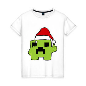 Женская футболка хлопок с принтом Minecraft в Курске, 100% хлопок | прямой крой, круглый вырез горловины, длина до линии бедер, слегка спущенное плечо | 2015 | minecraft | игры | маинкрафт | новый год | шапка