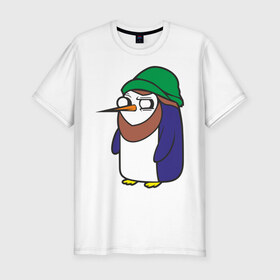 Мужская футболка премиум с принтом Пингвин в шапке в Курске, 92% хлопок, 8% лайкра | приталенный силуэт, круглый вырез ворота, длина до линии бедра, короткий рукав | Тематика изображения на принте: борода | пингвин