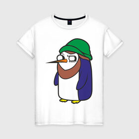 Женская футболка хлопок с принтом Пингвин в шапке в Курске, 100% хлопок | прямой крой, круглый вырез горловины, длина до линии бедер, слегка спущенное плечо | борода | пингвин