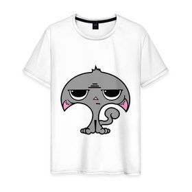 Мужская футболка хлопок с принтом Недовольный котенок в Курске, 100% хлопок | прямой крой, круглый вырез горловины, длина до линии бедер, слегка спущенное плечо. | Тематика изображения на принте: 