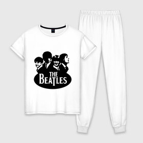 Женская пижама хлопок с принтом The Beatles 1 в Курске, 100% хлопок | брюки и футболка прямого кроя, без карманов, на брюках мягкая резинка на поясе и по низу штанин | beatles | harrison | lennon | mccartmey | starr | битлз